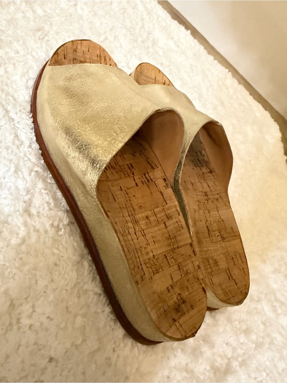 Women's Metallic Gold Cork Slide Sandals
